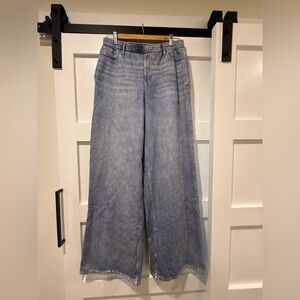 GAP Wide-Leg High-Rise Denim Sweatpants in Light Blue Wash